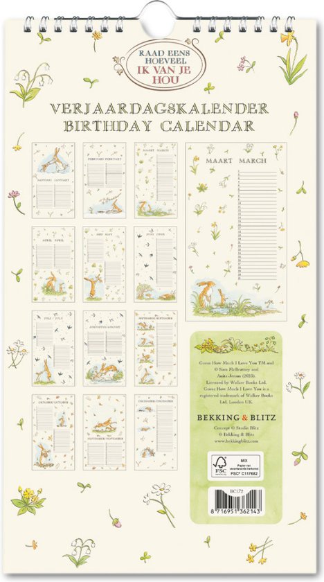 Kalender - Sam McBratney -- Raad eens hoeveel ik van je hou - Konijnen