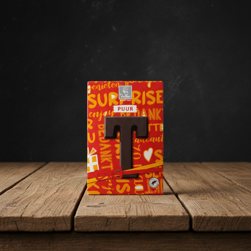 De Heer Dark Chocolate Letter-T