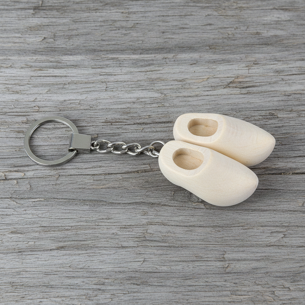 Keychain - 2 Wooden Shoes - Natural