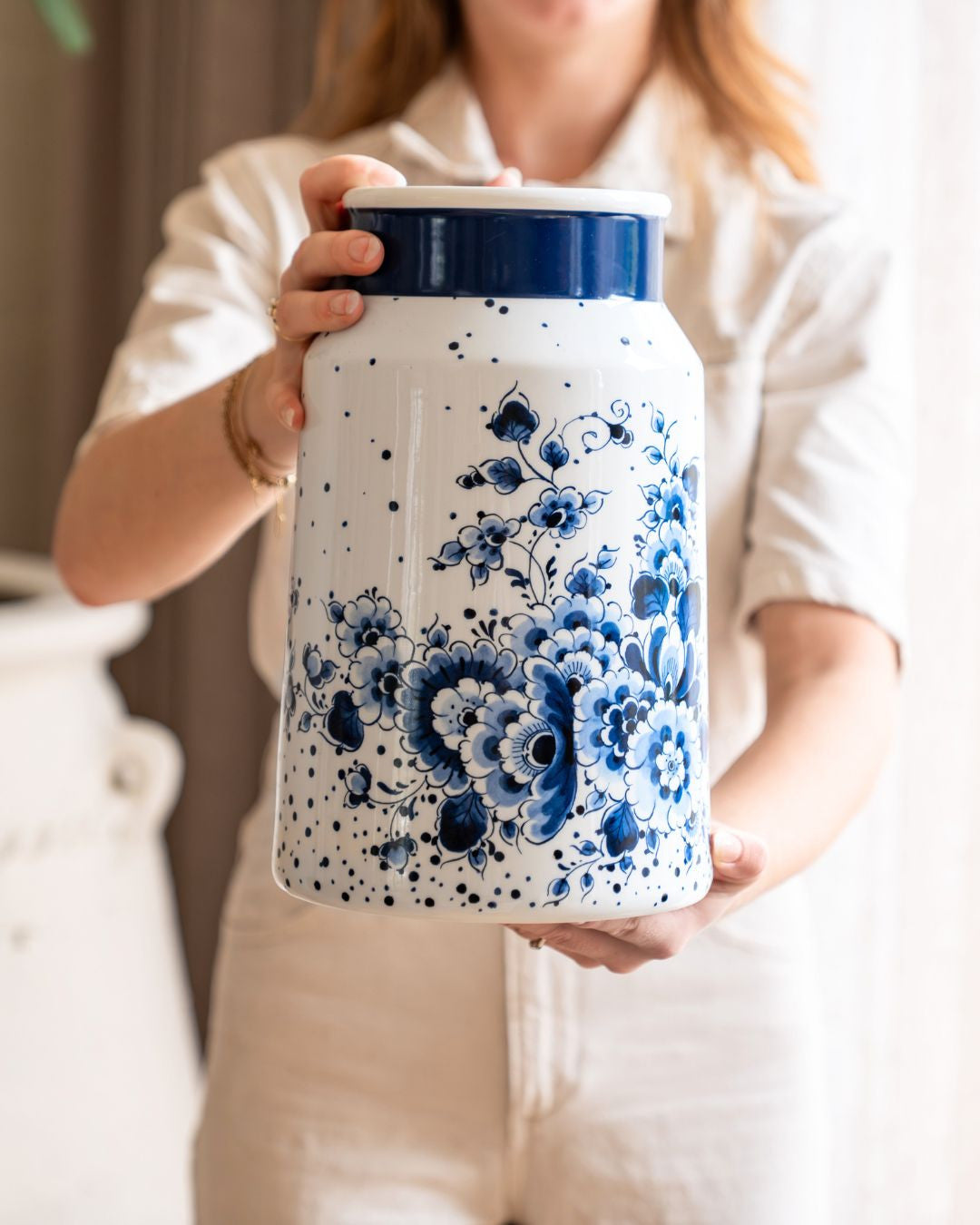 Vase Milk Churn Blauwe Stip-Small Ceramics-30cm