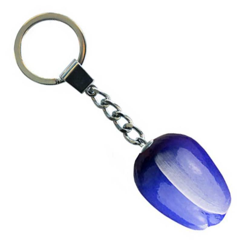Wooden Tulip Keychain - Blue-White