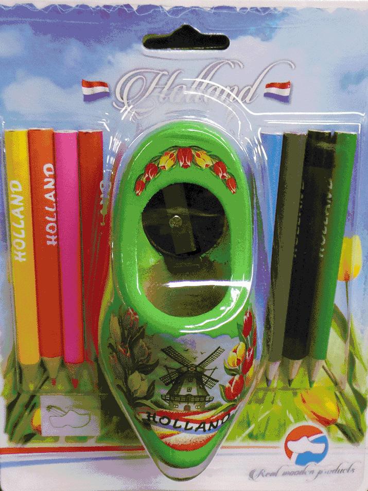Wooden Shoe with Pencil Sharpener - Green