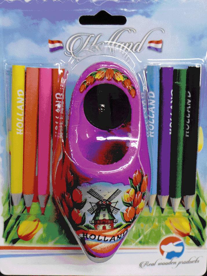 Wooden Shoe with Pencil Sharpener - Purple