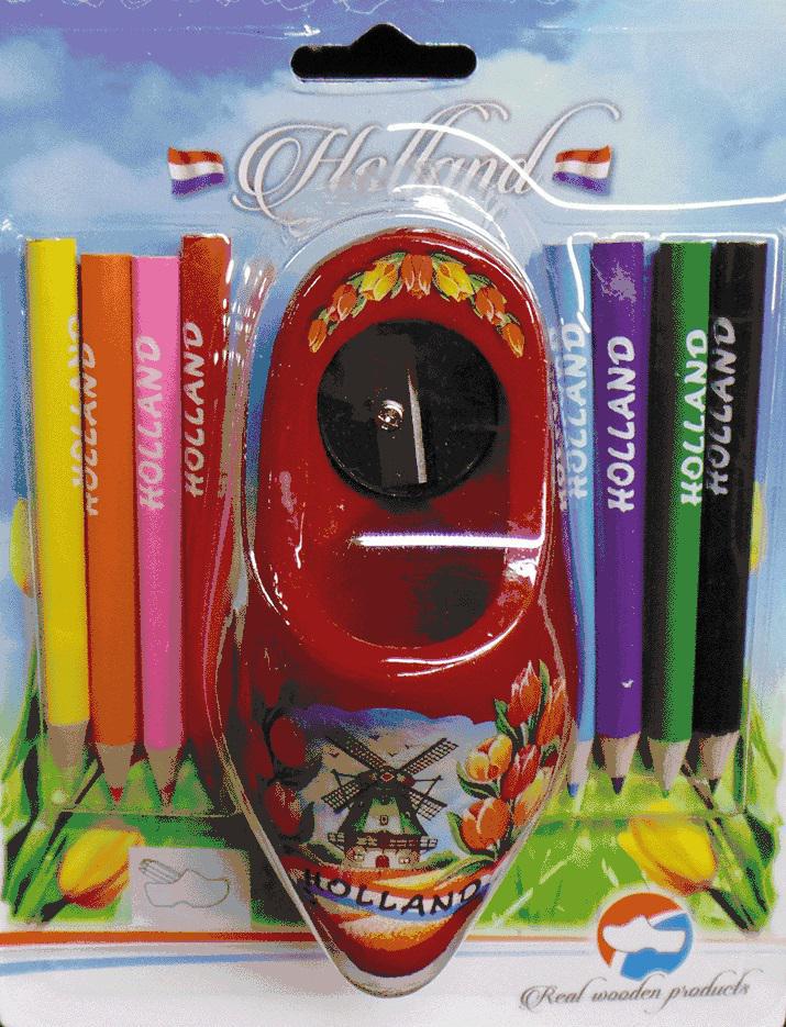 Wooden Shoe with Pencil Sharpener - Red