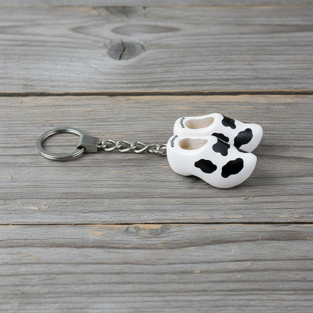 Keychain - 2 Wooden Shoes - Cow