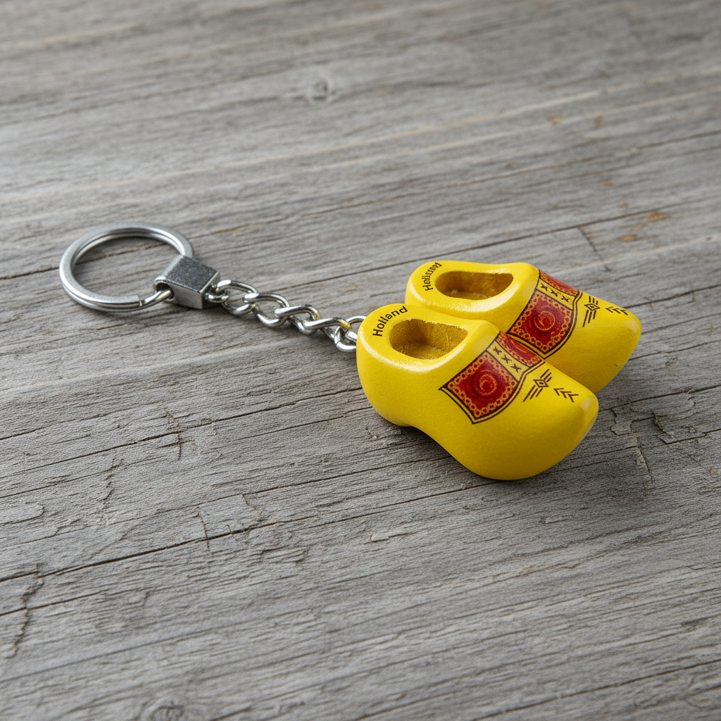 Keychain - 2 Wooden Shoes - Farmer Yellow