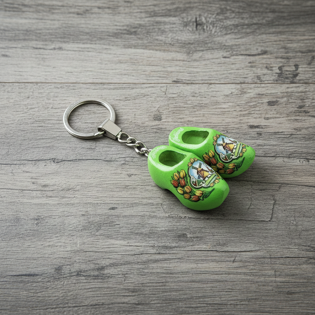 Keychain - 2 Wooden Shoes - Green