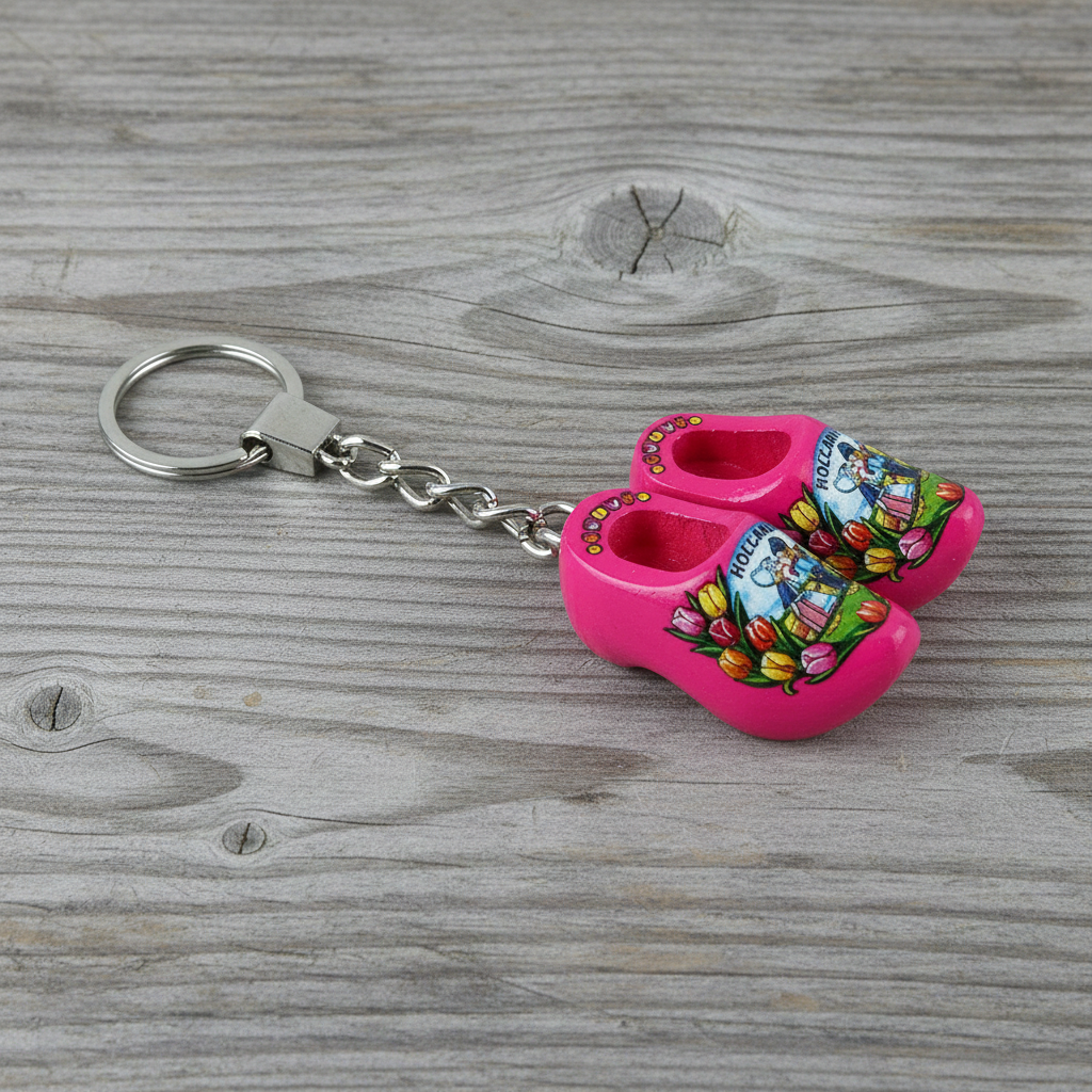 Keychain - 2 Wooden Shoes - Pink
