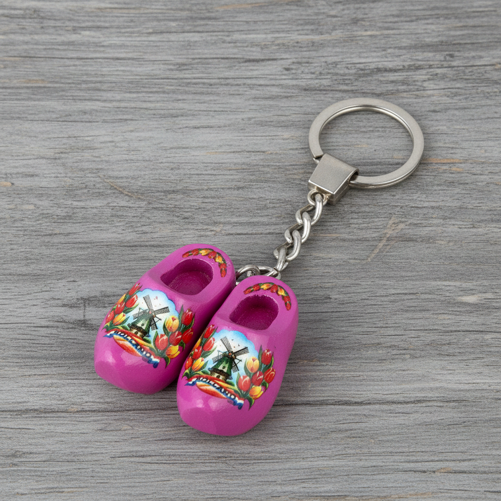 Keychain - 2 Wooden Shoes - Purple