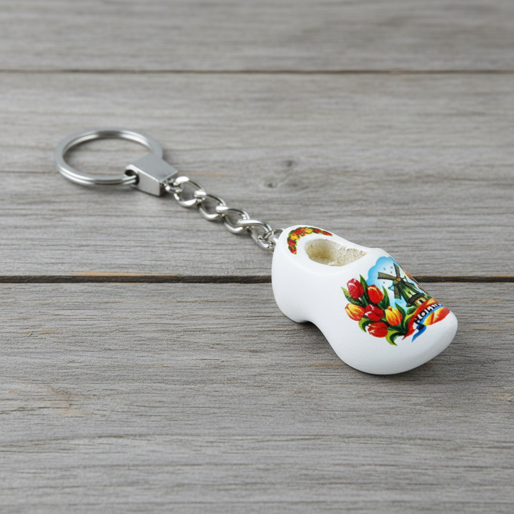 Keychain - Wooden Shoe - White