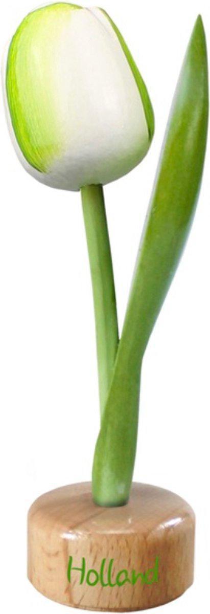 Wooden Tulip on Base - White / Green