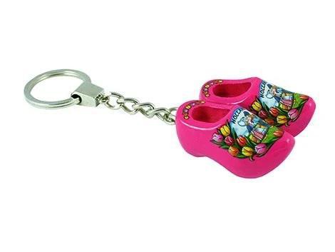 Keychain - 2 Wooden Shoes - Pink