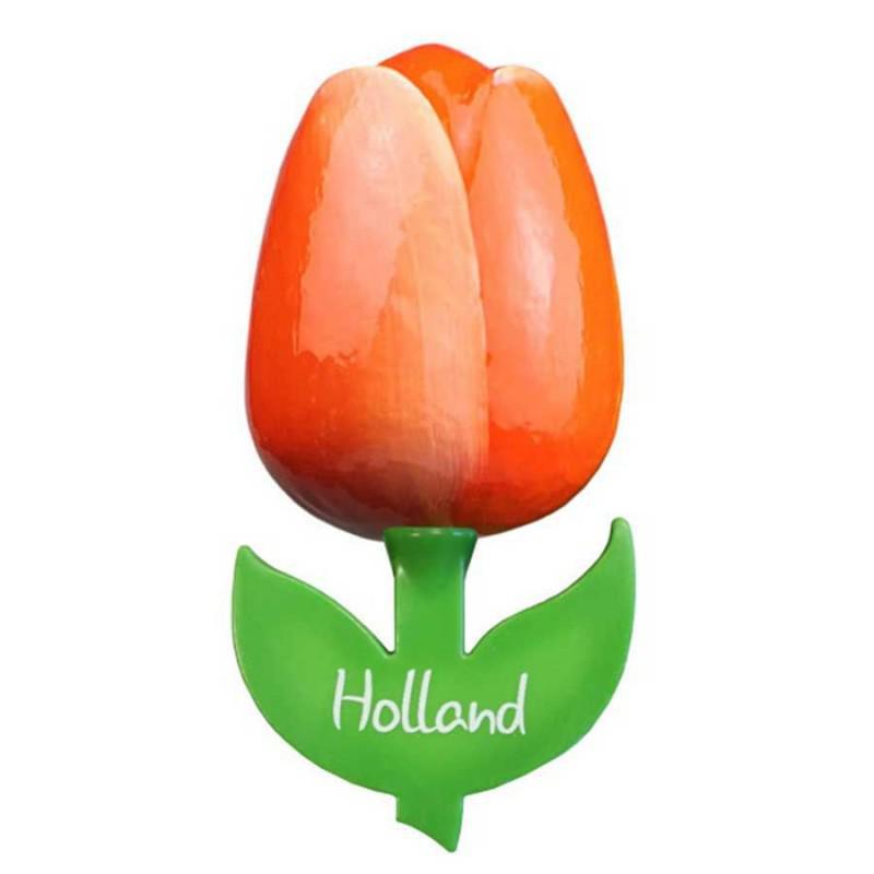 Wooden Tulip Magnet - Orange-White